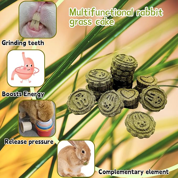 Hamiledyi 36PCS Bunny Chew Toys for Teeth Grinding Natural Timothy Hay Grass Cakes for Rabbits Guinea Pigs Chinchillas Gerbils Hamsters Improves Dental Health