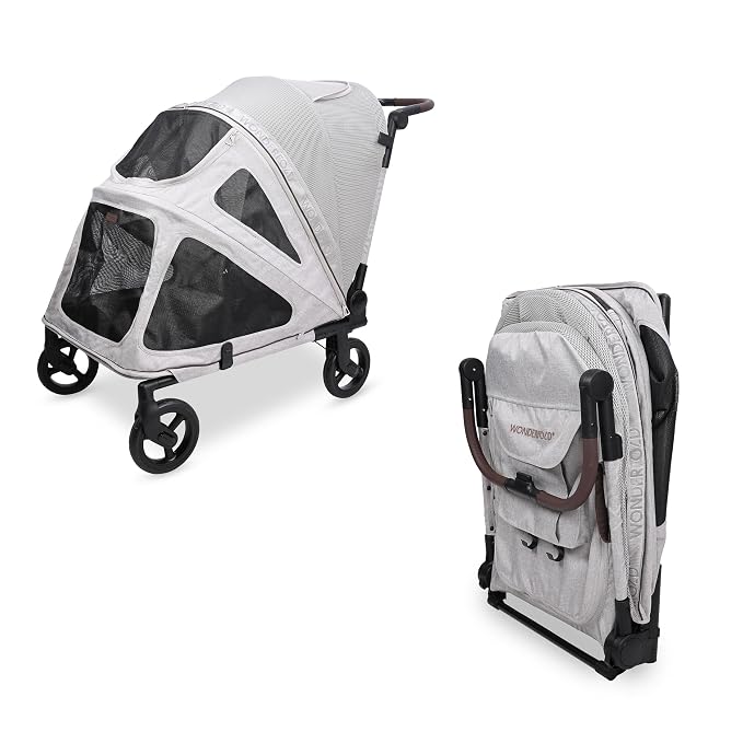 WonderFold Hudson Pet Stroller for Large Pets - super FLATFOLD: Even the Wheels Fold In - GRAY, LARGE