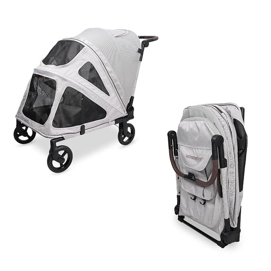 WonderFold Hudson Pet Stroller for Large Pets - super FLATFOLD: Even the Wheels Fold In - GRAY, LARGE