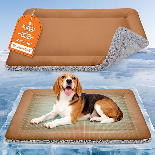 Dog Cooling Mat, Self Warming Cat Bed, Reversible Warm & Cooling Cat Bed, Winter Warm Cat Pad & Summer Cooling Cat Mat for Kittens & Small Dogs, Perfect for Crates, Beds & Sofas, Dark Brown, 24" x 36"