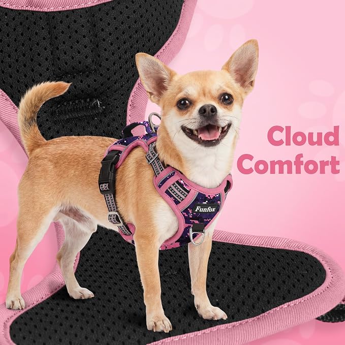 Dog Harness No Pull, Adjustable Pet Vest Harness, Super Soft Material with Vertical Handle Easy Control, Reflective Night Walking, 2 Leash Clips for Large Dogs, Mosaic Pink, L