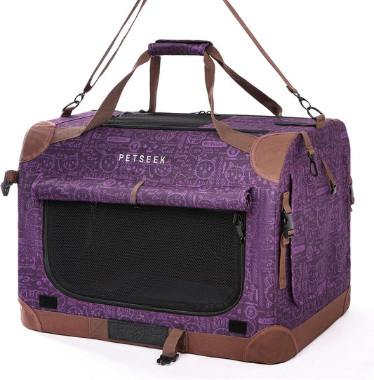 Extra Large Cat Carrier Soft Sided, Portable Small Dog Carrier for 2 Cats, 24"x16.5"x16" Car Travel Folding Comfortable Design, Purple