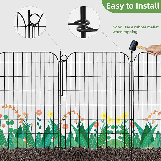 10 Panels Decorative Outdoor Garden Fence with Gate, 40 in(H) X 23.6 ft(L) Rustproof Metal Wire Panel Border for Yard, No Dig Temporary Tall Fence with Ground Stakes, Animal Barrier for Dog