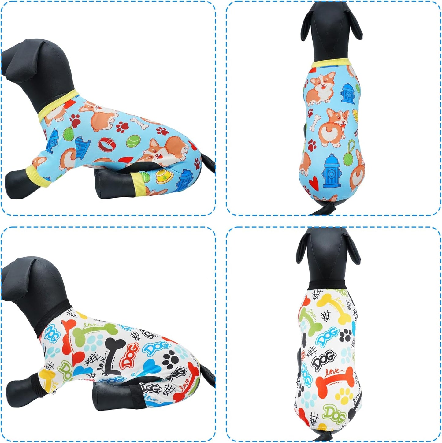 2PCS Dog Pajamas for Large Sized Dog Pjs Clothes Puppy Onesies Outfits Pet Jammies Boy Girl Male Female Apparel Soft Strechy Paw Bone Print L