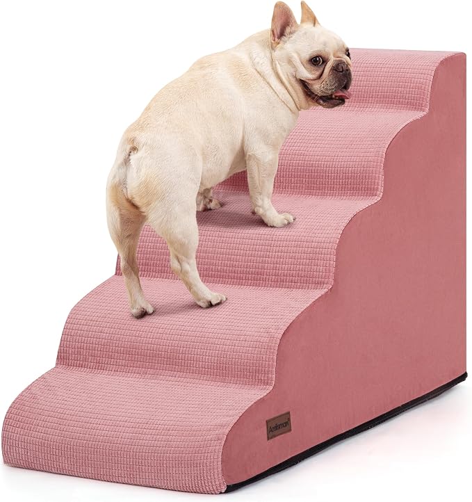 5-Step Pink Dog Stairs for High Bed, Pet Ramp for Small Dogs, Cats | Aodisman Pink Pet Stairs Designed for Small Dogs and Cats, Making It Easier to Get on High Beds with Comfort , 22.4" H