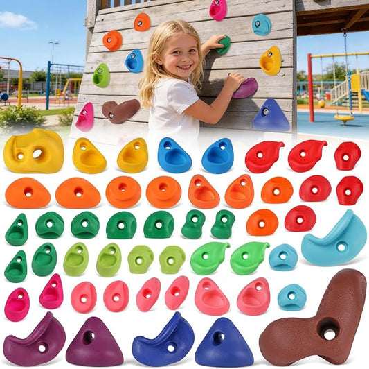 50 PCS Rock Climbing Wall for Kids,Rock Wall Climbing Holds,Adults Climbing Wall Grip Kits Holds Up to 230 lbs for Outdoor Indoor Home Playground Climbing Holds