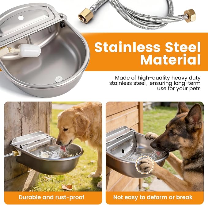 Large Automatic Dog Water Dispenser Outdoor, with Float Valve | Heavy Duty 304 Stainless Steel, Auto Refill Water Bowl, For Dogs Cats Pig Cow Goat Sheep Deer Chicken