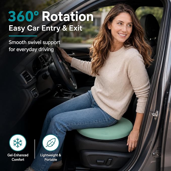 Sojoy iGelComfort Deluxe Gel Swivel Seat Cushion with Supportive Memory Foam 360 Degrees Rotating Seat Cushion for Home,Stool Chair,Office (Green, 13.5 * 13.5 * 1.75 inches)