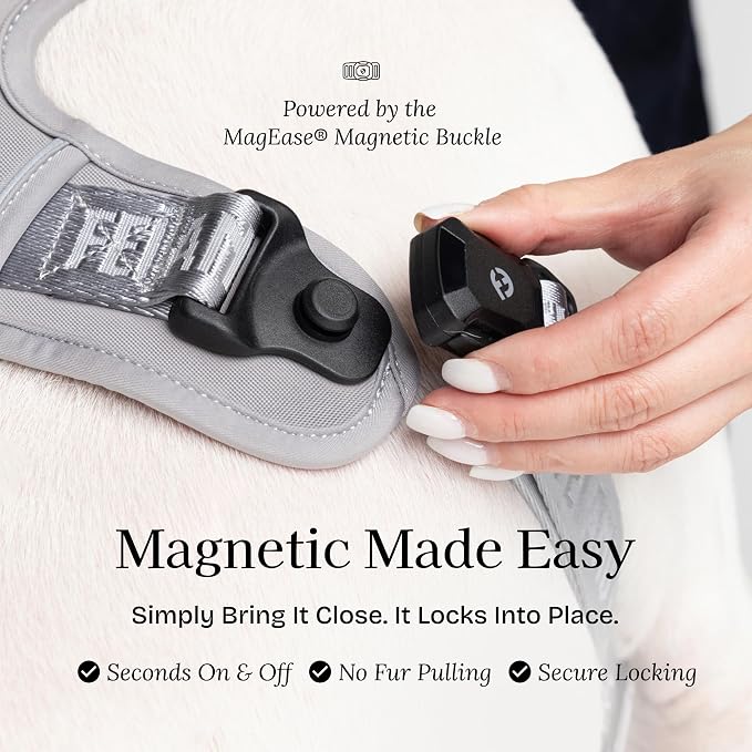 Fei & Eve Classic Dog Harness, MagEase Magnetic Buckle | 3-Point No-Pull Control, Dual Handle Support, 900D Nylon, Tactical Patch Panel, Heavy Duty, Large, Gray