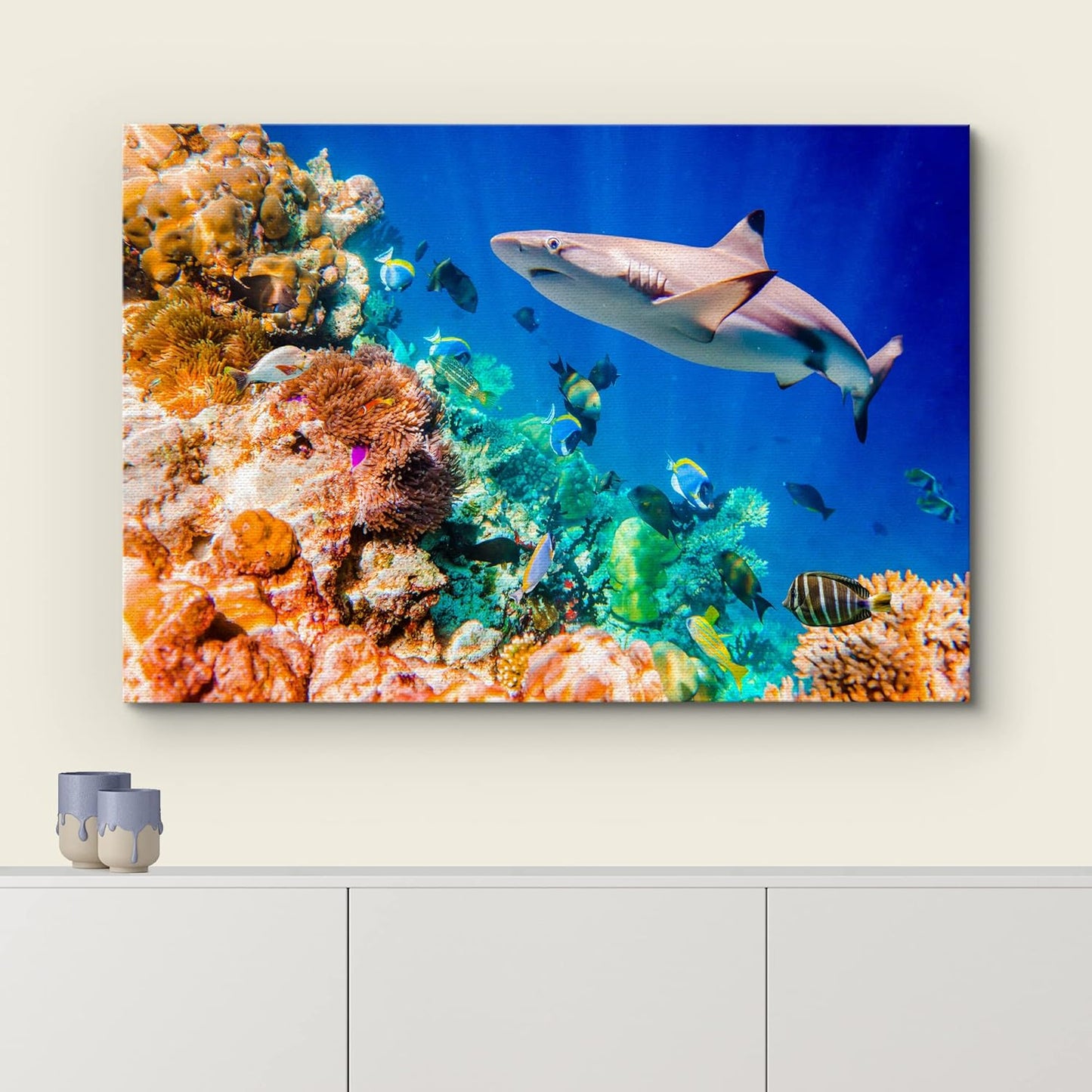 wall26 Canvas Print Wall Art Shark Fish Multicolor Coral Reef Ocean Sea Nature Animals Photography Realism Rustic Scenic Landscape Wilderness Earth for Living Room, Bedroom, Office - 16"x24"