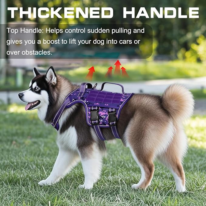 Dog Harness for Large Dogs, No Pull Tactical Vest with Front Clips | Easy Contrl Handle, Breathable Soft Padded, Adjustable, Reflective, Heavy Duty, Easy Take On & Off, Purple Camo X-Large