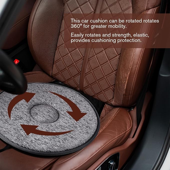 Cabilock 360 Degree Rotating Car Seat Cushion Swivel Pad with Anti-Slip Base Lightweight Comfortable for Elderly Pregnant Women and Home Office Use 20.47X15.74X1.18In