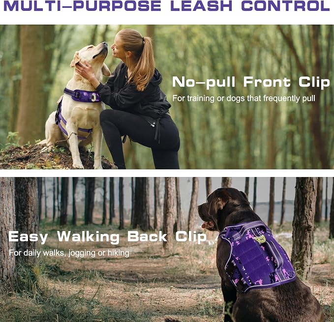 Dog Harness for Large Dogs, No Pull Tactical Vest with Front Clips | Easy Contrl Handle, Breathable Soft Padded, Adjustable, Reflective, Heavy Duty, Easy Take On & Off, Purple Camo X-Large