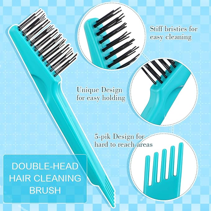 Boao 2 Pack Hair Brush Cleaning Tool,2-in-1 Comb Rake and Brush Cleaner for Removing Hair,Dust and Buildup,Mini Hairbrush Accessory for Home&salon(Green, Wood Color,Polished Wooden Handle Rake)