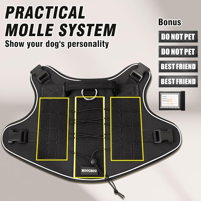 Tactical Dog Harness Small Sized Dog,No Pull Military Dog Vest with Handle,Reflective Heavy Duty Pet Harness for Walking Hiking Training Black S