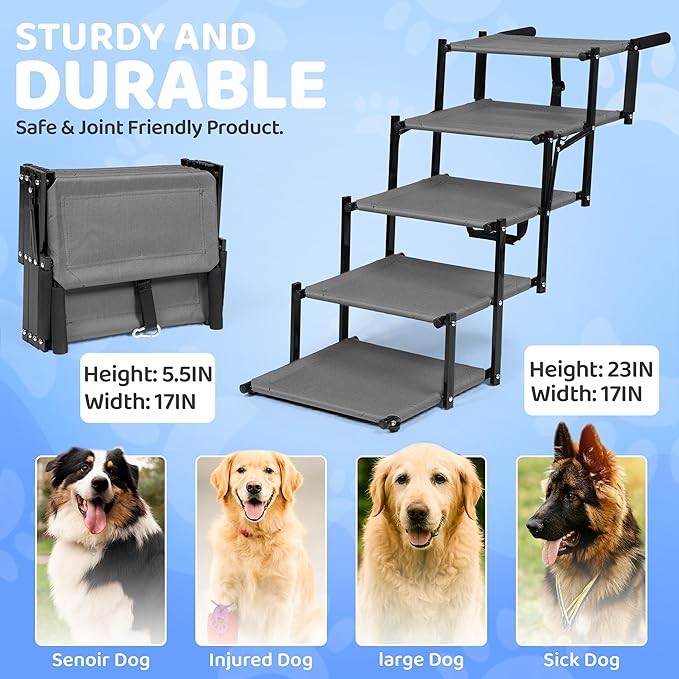 Dog Car Steps – Portable Non-Slip Pet Stairs for High Cars, SUVs & Trucks, Foldable Design, 200 lb Support | EOSET