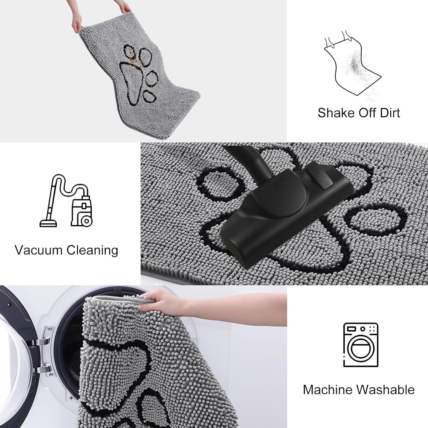 Smiry Dog Door Mat for Muddy Paws, Absorbent Dirt Trapper Non Slip Quick Dry Washable Chenille Mat for Mud Dogs, Entry Rug for Indoor and Outdoor (47x32 Inches, Grey)