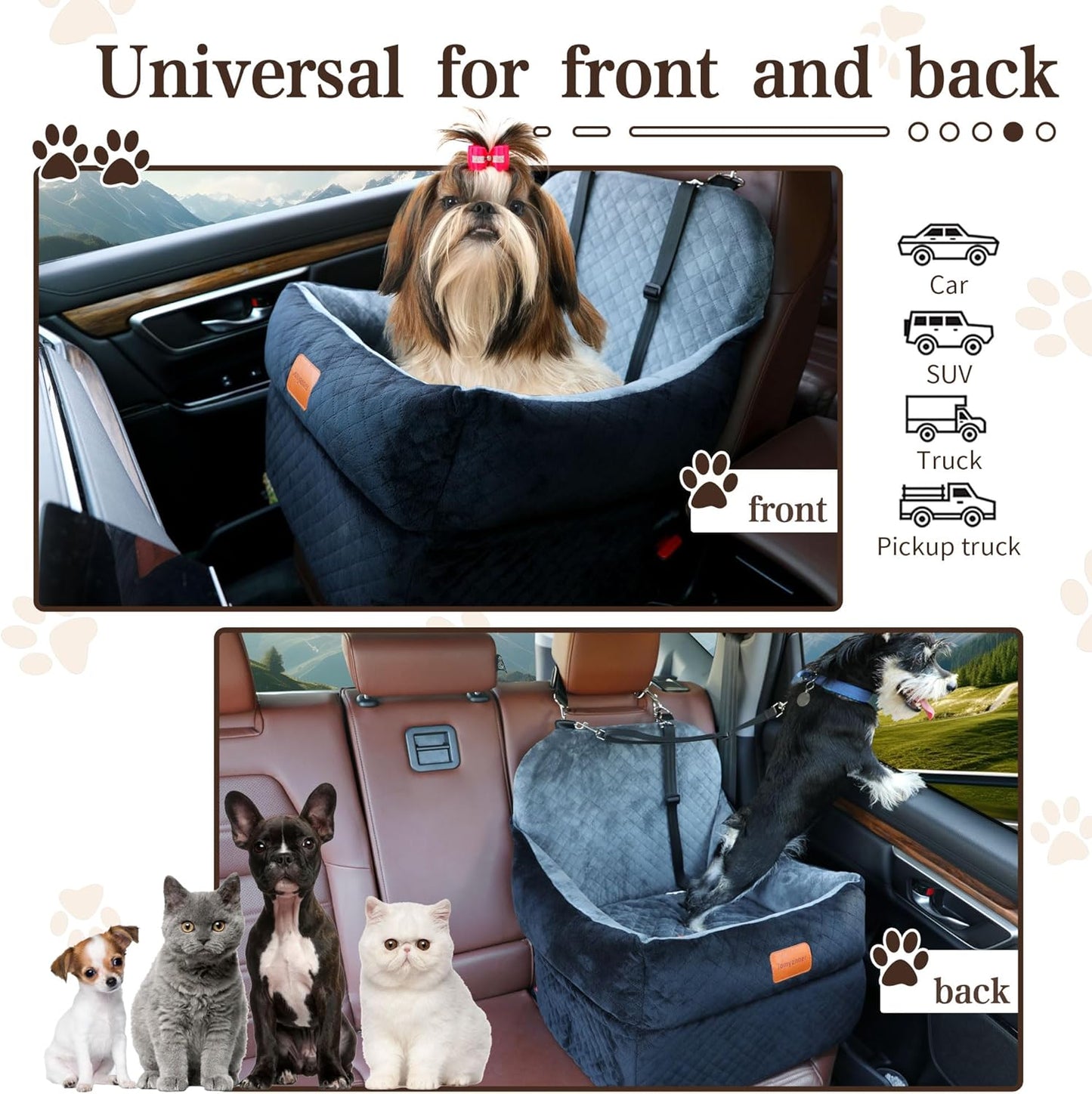 Dog Booster Car Seat for Small/Medium Dogs up to 35 lbs,Interior 7 Inches Elevated Pet Booster Seat,Ultra Soft Fabric and Memory Foam Car Dog Bed,Safety,Comfy,Fully Detachable Washable(H-Black/Grey)