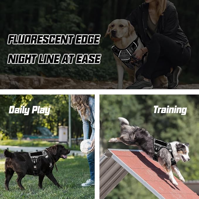 AUROTH Tactical Dog Harness for Large Dogs No Pull Adjustable Pet Harness Reflective K10 Working Training Easy Control Pet Vest Military Service Dog Harnesses