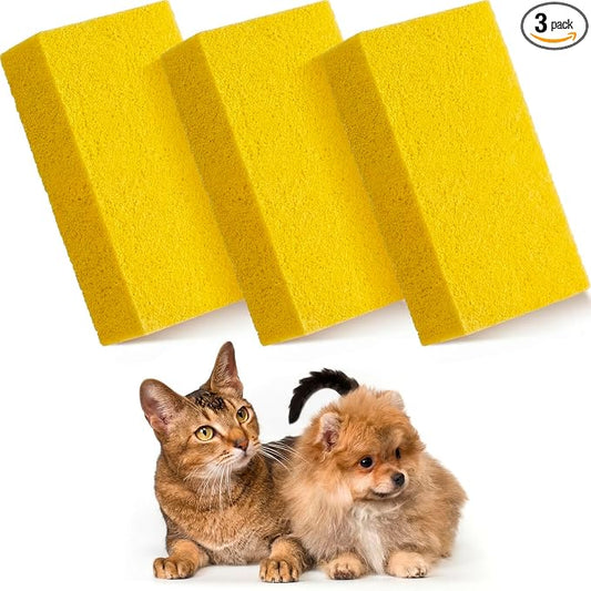 3 Pack Pet Hair Remover Sponge Cat and Dog Hair Sponge Rubber Pet Fur Lifter Removal Tool, Remove from Furniture, Carpet, Bedding, Clothing, 6.26 x 3.28 x 1.89 Inch (Yellow)