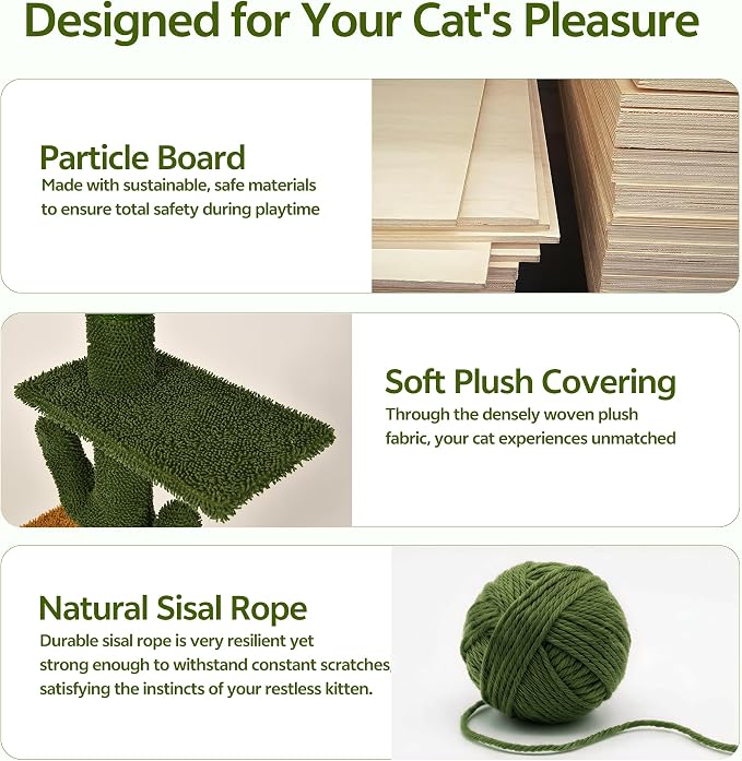 Cactus Floor to Ceiling Cat Tower, 14-in-1 Cat Wall Shelves, Green | Cats Tree with Adjustable Height(87-104 IN), Cat Climbing Wall Furniture Set for 16 Inch Drywall, with Scratching Post, Cloud