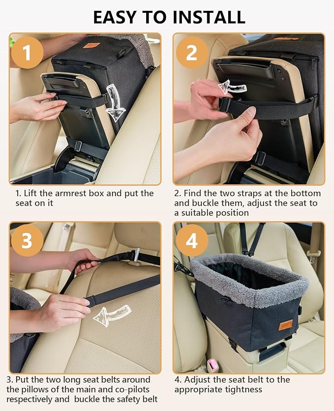 BurgeonNest Center Console Dog Car Seat for Small Dogs up to 9 lbs, Grey