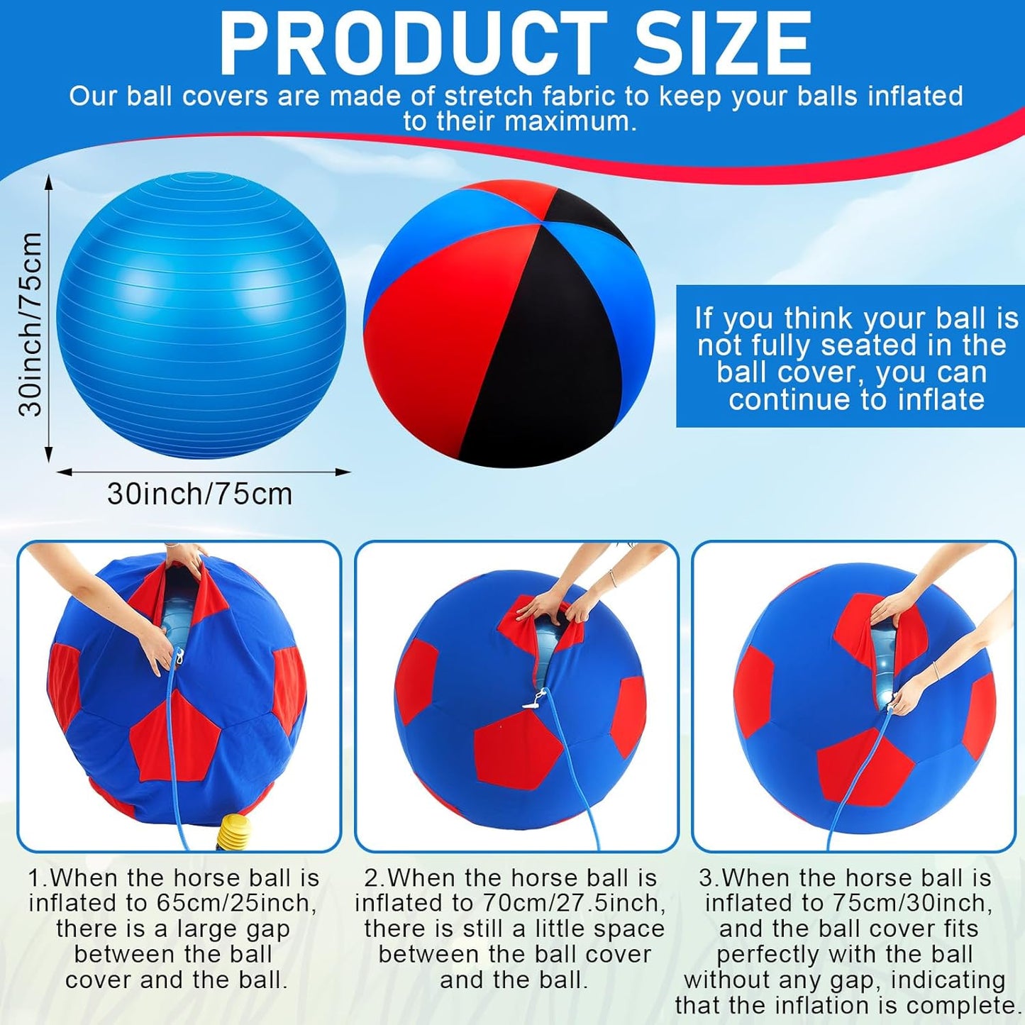 30inch Giant Herding Ball with Cover Anti Burst Ball Please Watch VCR for How to Inflation Horse Toys for Horses Stall Entertainment Play, Pump Included(Stylish)