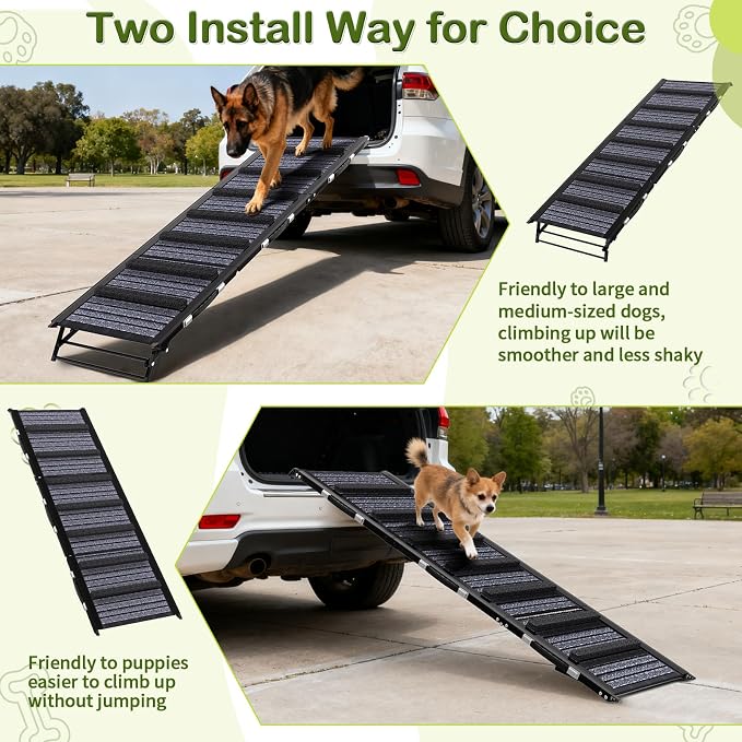 TNELTUEB Adjustable Dog Ramp, Folding Portable Pet Ramp, Rated for 30 LBS | 32.6" Long and Adjustable from 10" to 19" with Non-Slip Traction Mat, Dog Step for Bed, Couch,Car (55"-Grey)