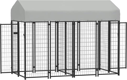 PawHut Outdoor Dog Kennel with 2 Rooms, 8' x 4' x 6' Heavy Duty Welded Wire Dog Playpen Enclosure with Escape-Proof Lock, UV-Resistant & Waterproof Cover, for Large Dogs, Chickens, Ducks, Silver | Heavy Duty Welded Wire Dog Playpen Enclosure, Escape-pr...