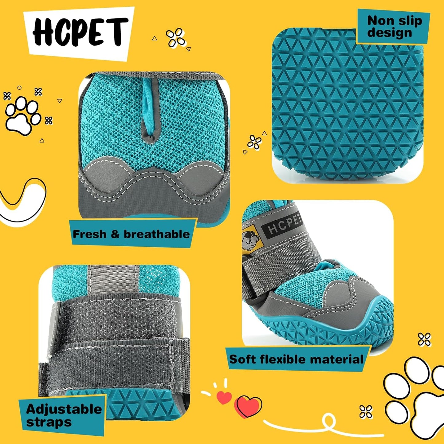 Hcpet Dog Shoes for Large Dogs, Breathable Dog Booties for Small Medium Dogs, Anti-Slip Dog Boots & Paw Protectors for Hot Pavement Winter Snow Hiking with Reflective Straps Blue Size 7