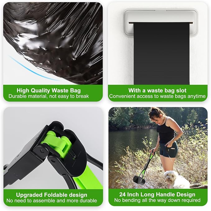 Dog Poop Trash Can Outside - 20L/5Gal Dog Poop Scooper Set, Green | Outdoor Trash Can with Lid and Removable Inner Bin,Dog Waste Trash Can with 100 Bags & Storage Box and Metal Rake & Tray