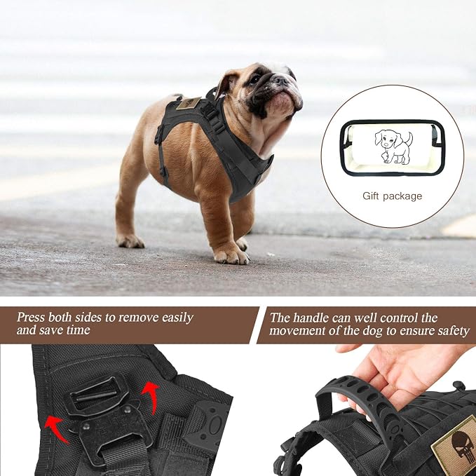 Tactical Service Dog Vest Harness K9 Military Molle Dog Vest for Outdoor Training Wear-Resisting Pet Harness with Rubber Handle & Metal Buckle