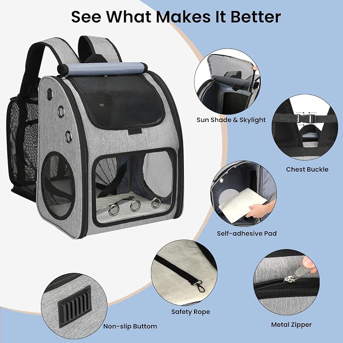 Expandable Cat Carrier Backpack, Large Space,Airline Approved, XL | Pet Backpack Carrier for Small Cats & Dogs up to 25 lbs, Travel Backpack for Hiking/ Vet, 4 Entrances, Breathable Ventilated