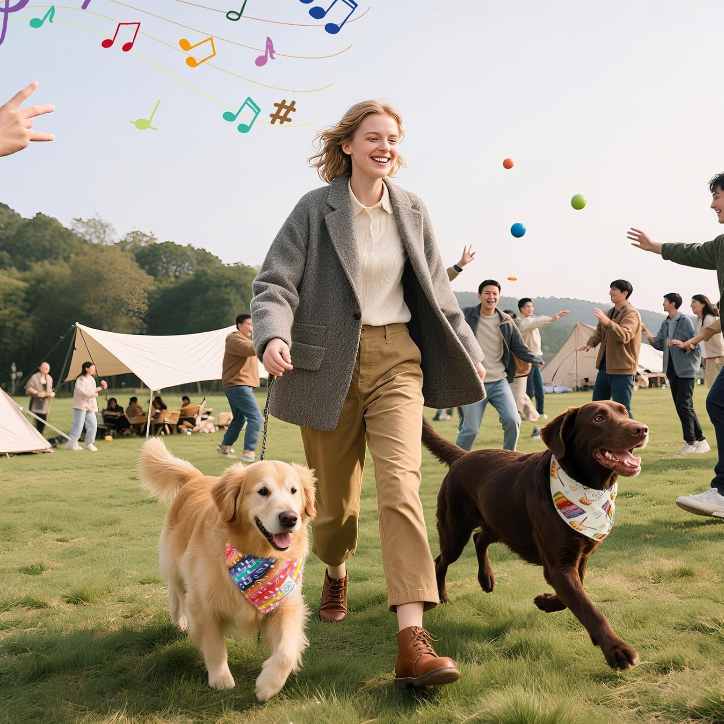 E-Clover Musical Notes Dog Bandanas Rainbow Scarf for Dog Boy Girl Cute Concert Costumes Accessories for Medium Large Dogs