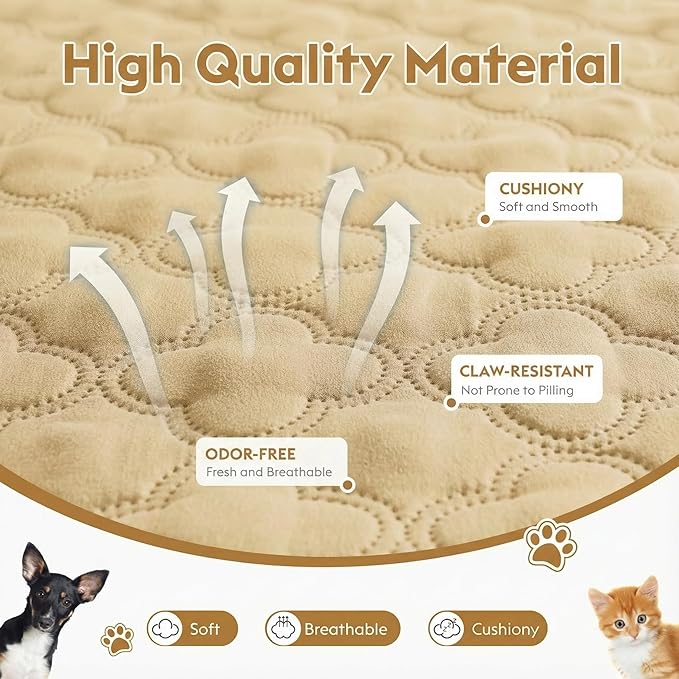 Waterproof Dog Blanket, Couch Cover for Dogs Washable, Reversible Dog Bed Cover, Couch Furniture Protector. (Dark＆Light Beige, 82 X 82 Inch - 1 Pack)