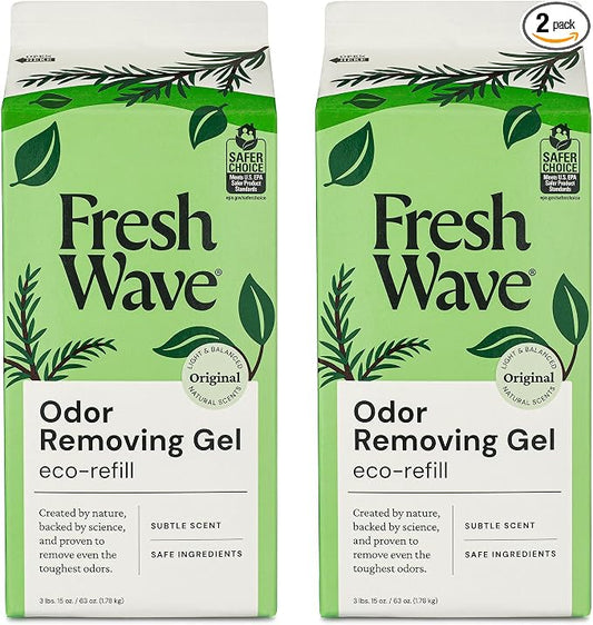 Fresh Wave Odor Removing Gel Refill, 63 oz., Pack of 2 - Safer Odor Absorbers for Home, Natural Plant-Based Odor Eliminator, Every 15 oz. lasts 30-60 Days, For Cooking, Trash & Pets