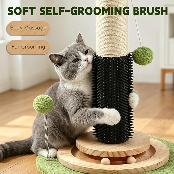 39.4'' Tall Cat Scratching Post,3.5 Inch Wide Sisal Cat Scratcher Tree with Leaves,Interactive Cat Toys for Indoor