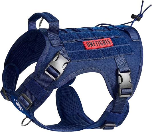 OneTigris Tactical Dog Harness No-Pull Service Vest for Medium Large Dogs | Military 1000D Pullable Nylon, Service Dog Vest with Hook & Loop Panels, Easy On & Off for Walking Hiking Training Brown M