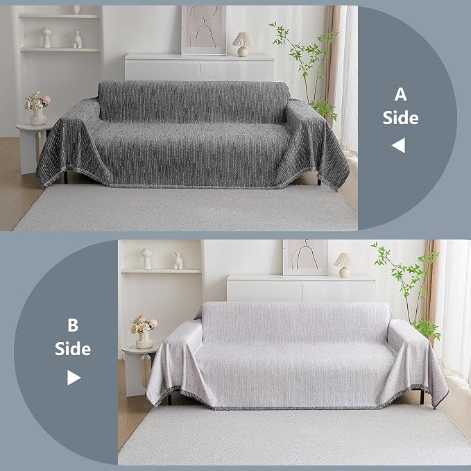 MYSKY HOME Couch Covers for Sofa, Dog Couch Cover Protector, Dark Grey Lines Sofa Covers for Sectional L Shape, Pets Couch Throw Cover Washable Durable Large Couch Cover for Dogs, Cats, 71"X102"