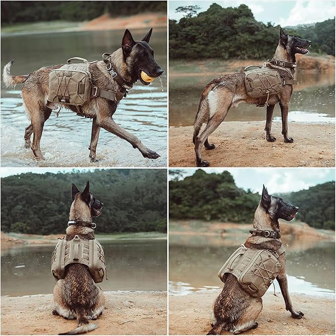 EXCELLENT ELITE SPANKER Nylon Dog Backpack with 2 Side Pockets for Hiking | Adjustable Tactical Dog Pack Hound Saddle Bag Harness for Medium & Large Dog Traveling Camping Walking Training Running