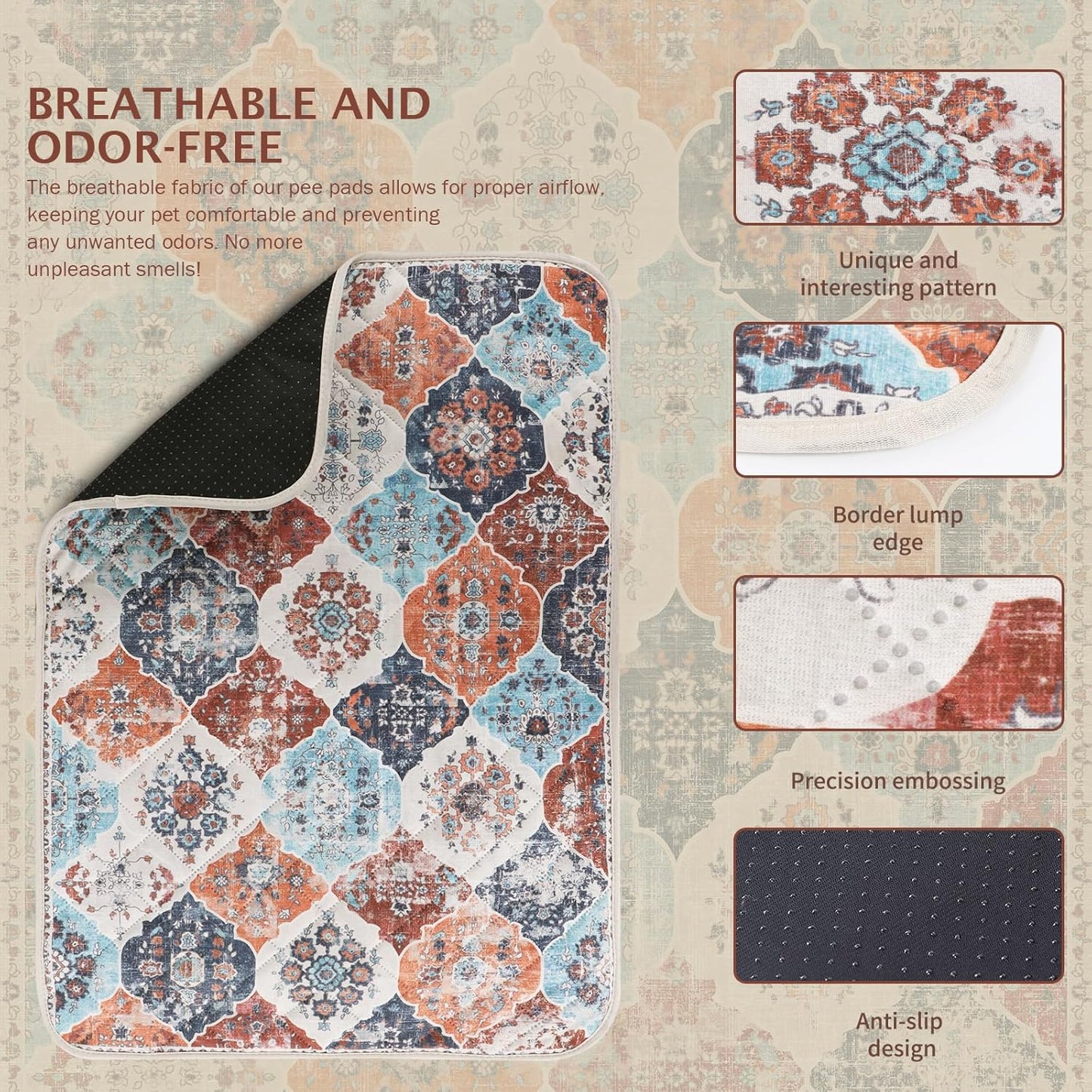 IEUUMLER Washable Pee Pads for Dogs, 1 Pack Reusable Non-Slip Grip, Super Absorbent Waterproof Puppy Pads for Potty Training, Playpen, Crate, Whelping Box EU011 (Orange, 71" x 71")