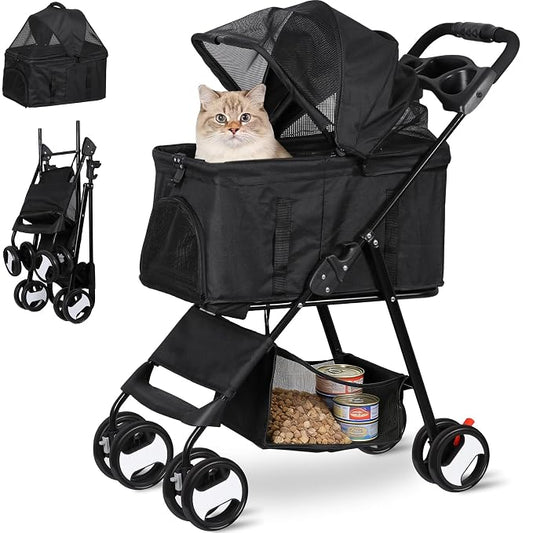Pet Stroller 4 Wheels Dog Cat Stroller for Small Medium Dog Cats Carrier Jogger Travel Foldable Puppy with Detachable Carrier