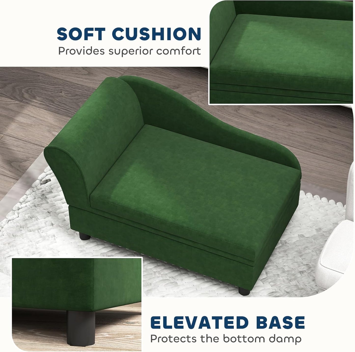 PawHut Luxury Fancy Dog Couch with Hidden Storage, Small Dog Sofa Bed with 2" Soft Foam, Modern Pet Furniture for Puppies & Little Breeds, Green
