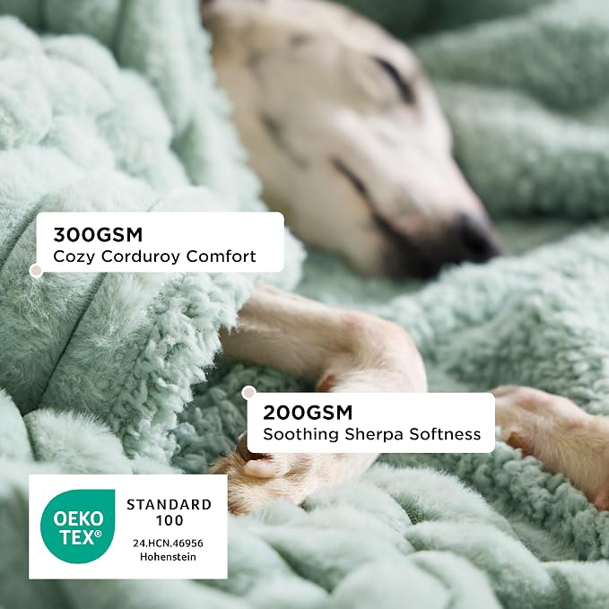 Bedsure ComfyFleece™ Waterproof Dog Blankets for Large Dogs,40x50 | Soft Plush Couch Cover,Washable Corduroy Fleece for Furniture Protector,Cozy Calming Reversible Pet Blanket, Garden Green