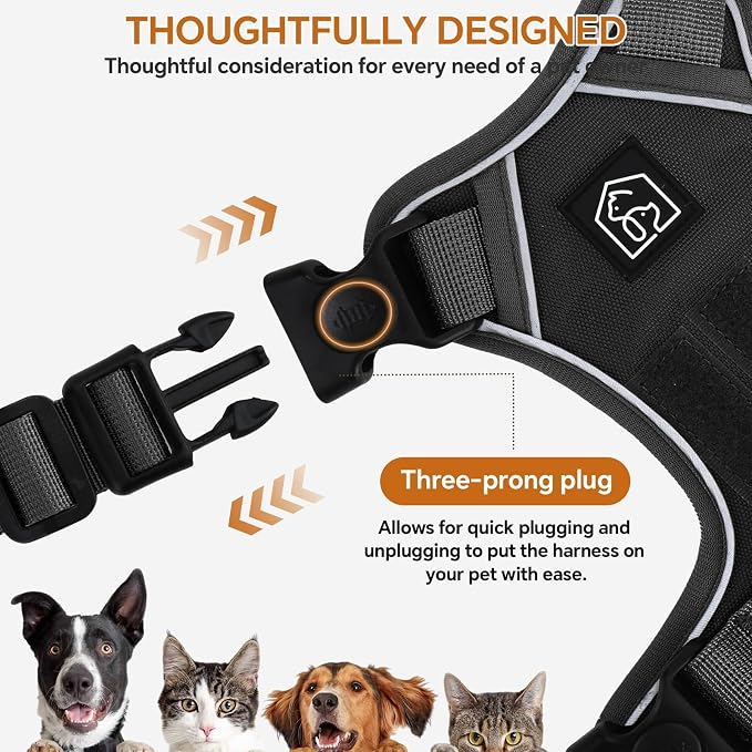 Heavy Duty Tactical Dog Harness, No Pull Dog Vest Harness with Handle & Front Clip, Reflective Soft Padded, Hook and Loop Panel, Dog Vest for Walking, Service Training, Black, Large