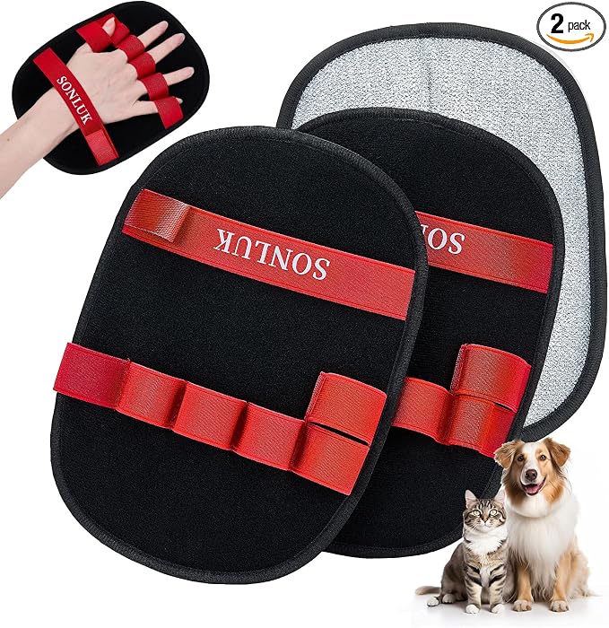 2PACK Pet Hair Removal Glove,Newly 5-Finger Electrostatic Pet Hair Glove for Dogs&Cats,Reusable Washable Magic Brush Pet Hair Remover for Laundry Cleaning,Furniture,Sofa,Carpets,Car Seat(Red)