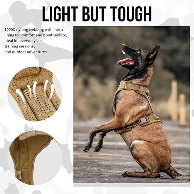 OneTigris Soft Padding No Pull Dog Vest Harness for Medium and Large Dogs | High-tensile Nylon, Adjustable, Reflective, 1 Handle, 3 D-rings, Lightweight, Tough, Easy on/off Tactical Dog Harness