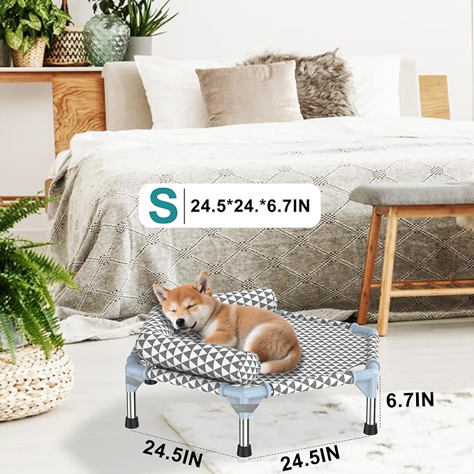 Kuntrust Orthopedic Dog Bed for Small Dogs，U-Shaped Bolster ，Up to 75 lbs | 6-Sided Design，Elevated Dog bed，Breathable Fabric, Dual-Layer Cotton, Stainless Steel Frame, Anti-Slip Feet