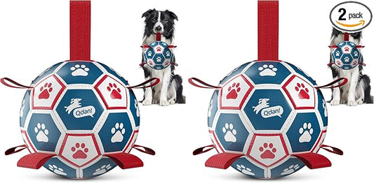 QDAN Dog Balls, World Cup Soccer Ball with Straps, Durable Herding Balls for Small Medium Pet, Puppy Birthday Gifts, Dog Water Toy, Pet Toys Puppy Ball (6 Inch) (Pack of 2)