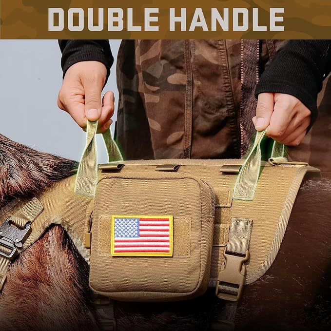 Forestpaw Tactical Dog Harness Collar Bungee Leash Set,M,Coyote Brown | Adjustable Fits 22-35" Chest,30-80 lbs,No Pull Control Military Style,Quick Release Buckle,Walking for Medium Dogs